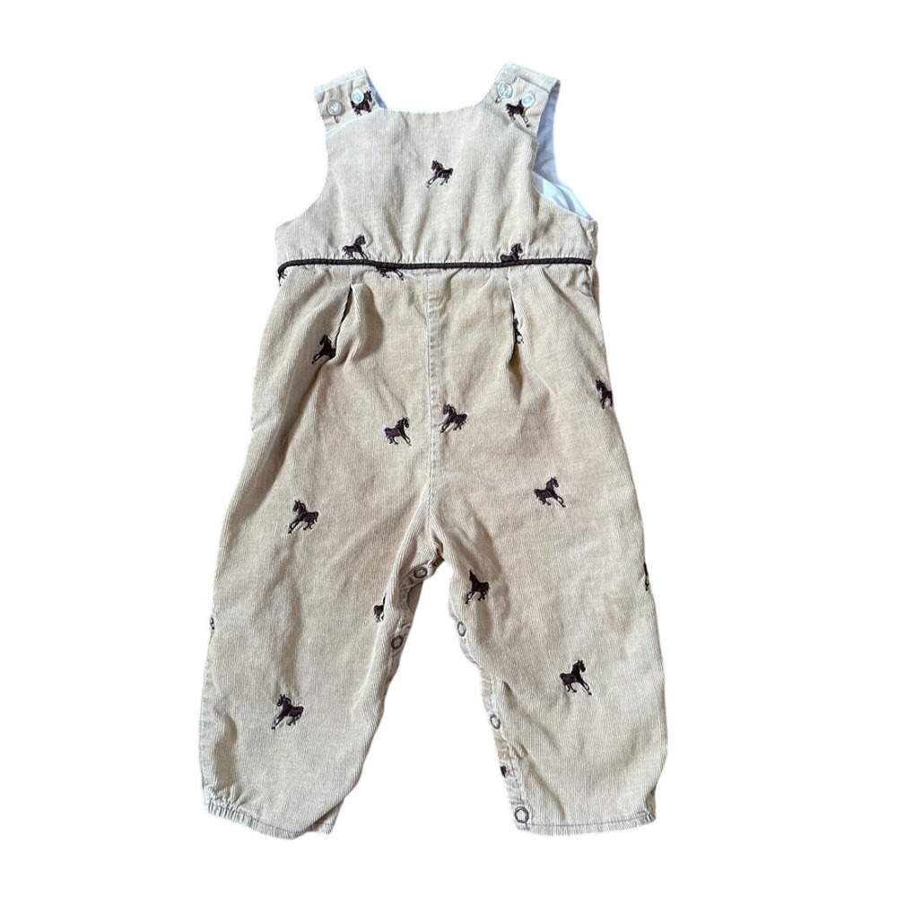 The Bailey Boys Jon Jon Kids Tan Embroidered Horse Corduroy Romper SIZE 12M